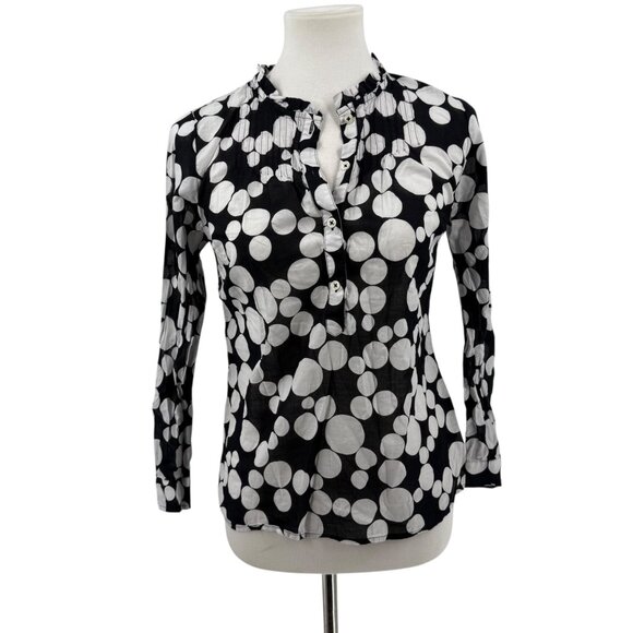 Talbots Petite Black & White Polka Dot Button-Up Blouse  100% Cotton  Made In In - Picture 1 of 10